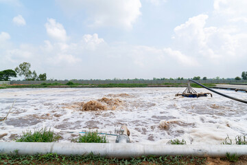 Blower air increase the oxygen in wastewater treatment pond.