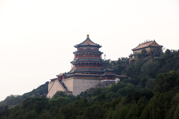 The architectural landscape of foxiangge is in the summer palace, Beijing