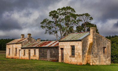 A row of four old cottages in the countryside - South Australia