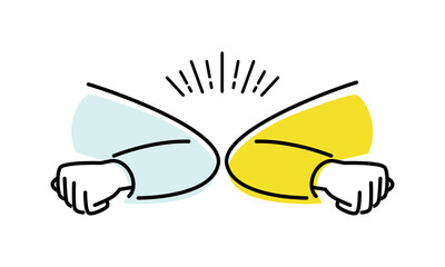 挨拶のイラスト。友達の肘と自分の肘を合わせる挨拶の方法。	