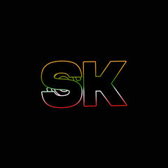 SK letter logo design on black background