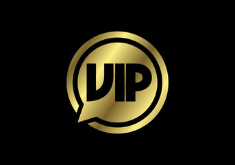 VIP members-only elegant emblem design template. 
Golden vector illustration on black background