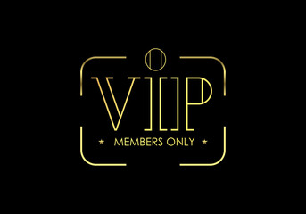 VIP members-only elegant emblem design template. 
Golden vector illustration on black background
