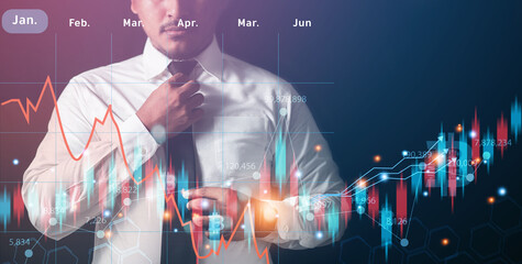 business people analyze monthly financial data Online currency stock chart interface concept, online trading balance.