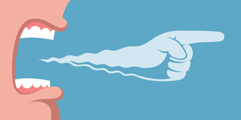 Angry person is screaming, instructing, making reprimand and blaming