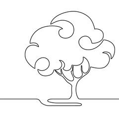 Linear art. The tree in the contour. Vector on an isolated background. Hand-drawn drawing for natural graphic design, background, print.