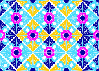 Geometric Indonesian batik motifs with distinctive Balinese floral pattern