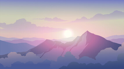 mountains in the fog