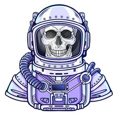 Animation Astronaut skeleton in a space suit. Color drawing. Vector illustration isolated on a white background. Print, poster, t-shirt, card.