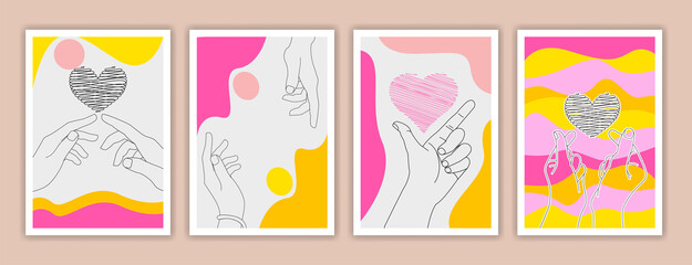 Fototapeta na wymiar a set of love poster with an illustration of a pair of lovers hands forming a love bond, with sweet couple quotes.