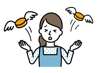お金を失った主婦のイラストレーション
