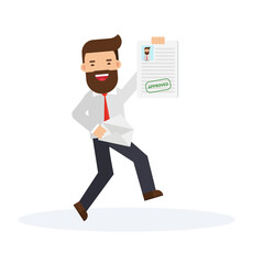 Happy businessman receives letter and jumping