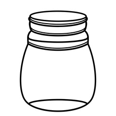 Oval glass jar with a lid. Empty flask. Isolated vector icon on white background. The contour of the bottle, the silhouette of the vessel. Hand-drawn black doodle.