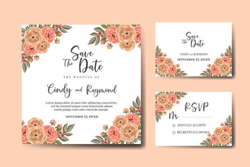 Wedding invitation frame set, floral watercolor Digital hand drawn Peony Flower design Invitation Card Template