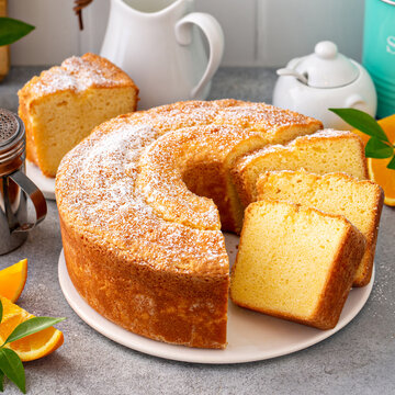 Traditional vanilla pound cake with orange extract, Bundt cake