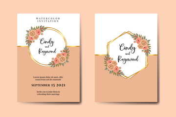 Wedding invitation frame set, floral watercolor Digital hand drawn Peony Flower design Invitation Card Template