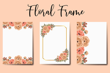 Wedding invitation frame set, floral watercolor Digital hand drawn Peony Flower design Invitation Card Template