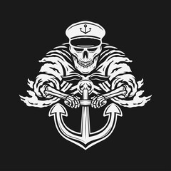 vintage sailor skull with anchor illustration