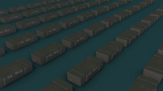 a lot of army box in a row. High quality 4k footage