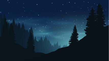 Fototapeta na wymiar night landscape with pine trees