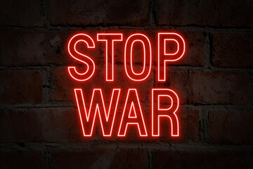 Stop war red neon sign
