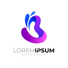 Obraz premium Simple letter B logo and water drop icon, 3d style