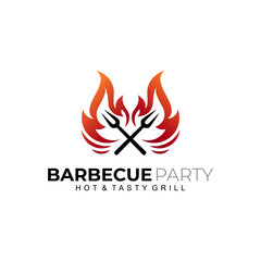 Abstract BBQ logo template, Logo simple of barbecue, fire icon
