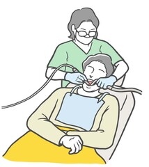 歯医者で女性歯科医師の治療を受ける若い男性