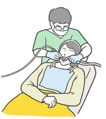 歯医者で男性歯科医師の治療を受ける若い女性