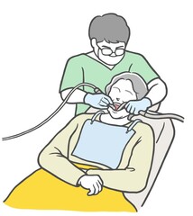 歯医者で男性歯科医師の治療を受ける中年女性