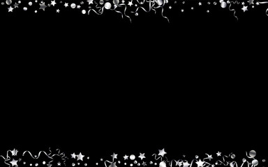 Silver Confetti Shiny Vector Black Background.