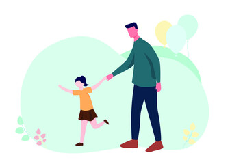 Father and daughter walking outdoor - Illustration