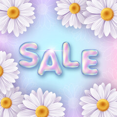 Summer background with daisy flowers. Sale banner template