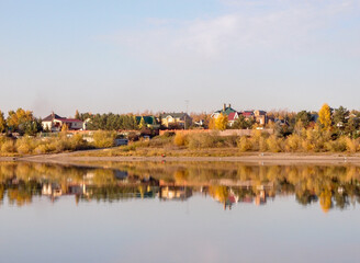 View of the autumnal bank of the Irtysh River in the Omsk Region.