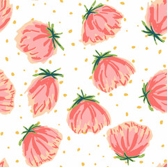 Red and Blue Rose Drawn Vector Seamless Pattern.