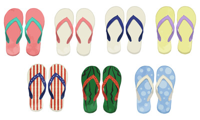 Summer beach sandals illustration set