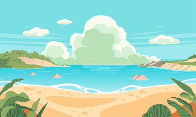 Fototapeta na wymiar beach lanscape illustration in summer time