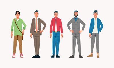 character collection of office worker style outfit with different age, outfit and hair styles
