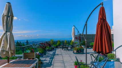 Umbrellas on patio garden in the sky