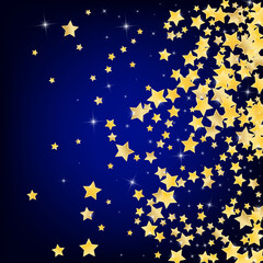 Golden Bright Stars Vector Blue Background.