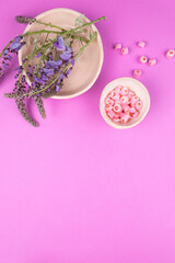 mockup of wisteria flower  on color background
