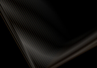 Black abstract tech luxury smooth background with golden lines. Vector illustration