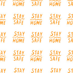Fototapeta na wymiar Stay home, stay safe - hand vector lettering on theme of quarantine, self protection times and coronavirus prevention in hand drawn style. Seamless pattern for social media, sites, flyers, web