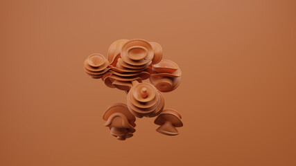 3D illustration graphics of unique shape 3d render brown color abstract object motion graphics.