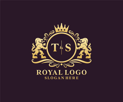 Initial TS Letter Lion Royal Luxury Logo template in vector art for Restaurant, Royalty, Boutique, Cafe, Hotel, Heraldic, Jewelry, Fashion and other vector illustration.