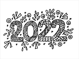 2022 coloring page ,transparent background,flower vector,
