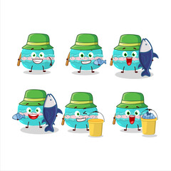 A fisherman blueberry macaron cartoon picture catch a big fish