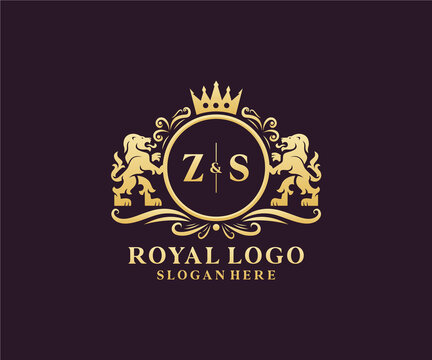 Initial ZS Letter Lion Royal Luxury Logo template in vector art for Restaurant, Royalty, Boutique, Cafe, Hotel, Heraldic, Jewelry, Fashion and other vector illustration.