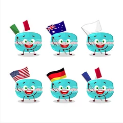 Fototapeten Blueberry macaron cartoon character bring the flags of various countries © kongvector