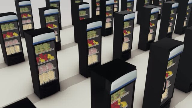 a lot of market fridge in a row. High quality 4k footage